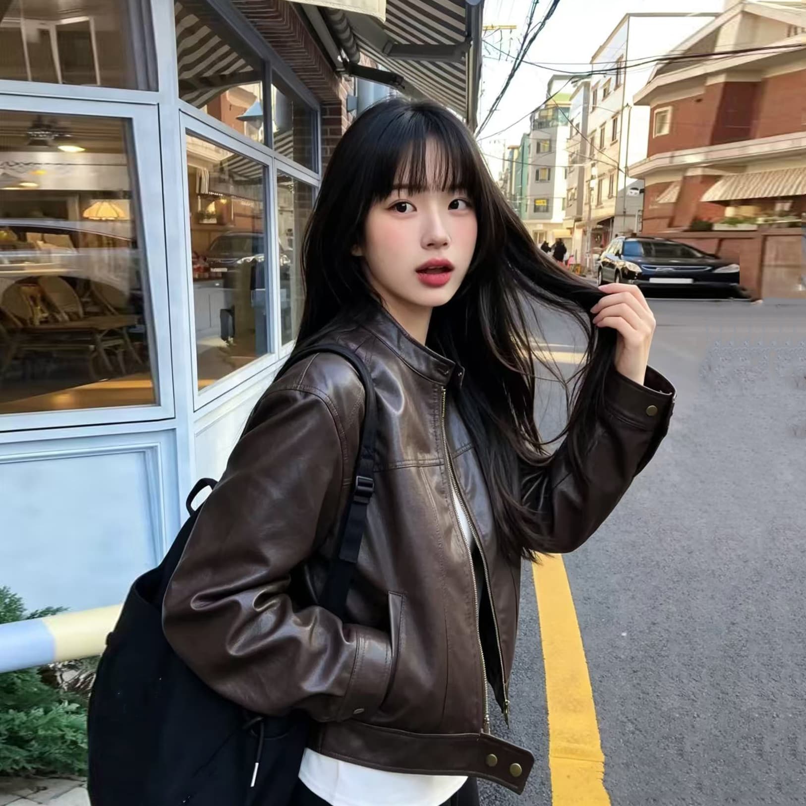 품격 레트로 오토바이 가죽 재킷 