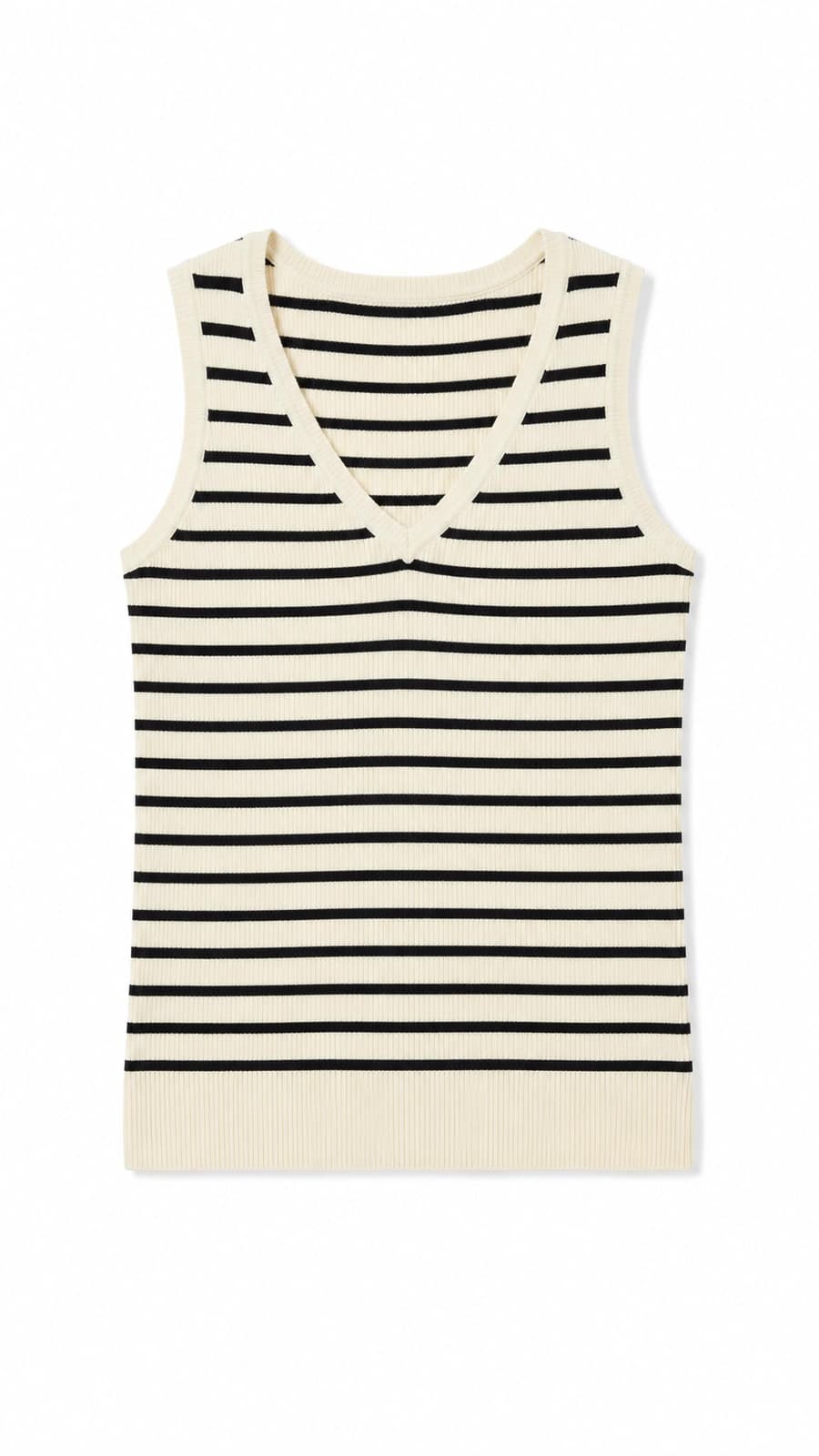 마린 크림 U넥 스트라이프 골지 니트 나시 9