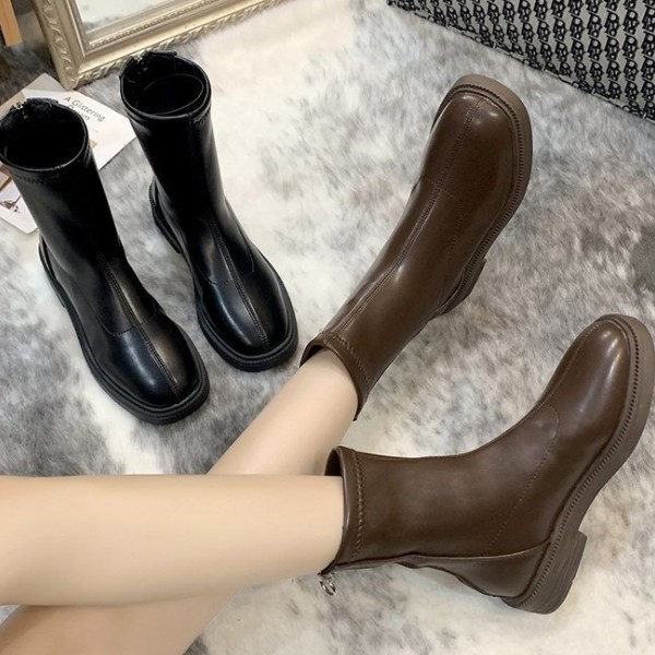 2컬러 뒷지퍼 여성부츠 미들힐 앵클 삭스부츠